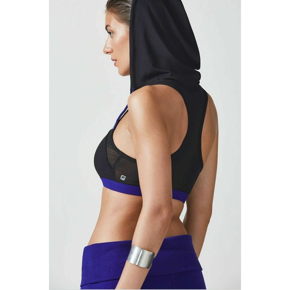 Fabletics Women Bryant Hooded Sports Bra Mesh Back Removable Pads Black XS NEW